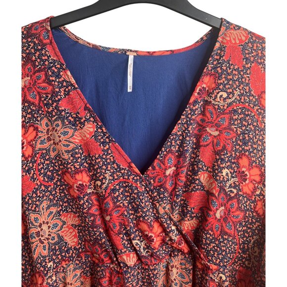 Free People Teegan Floral Print Long Sleeve Wrap Mini Dress Asymmetrical X-Small - Picture 3 of 16